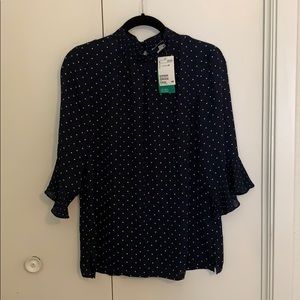 H&M Macy blue blouse with white dots